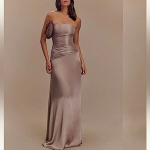 Strapless Taffeta Maxi Dress - Bronze Taupe